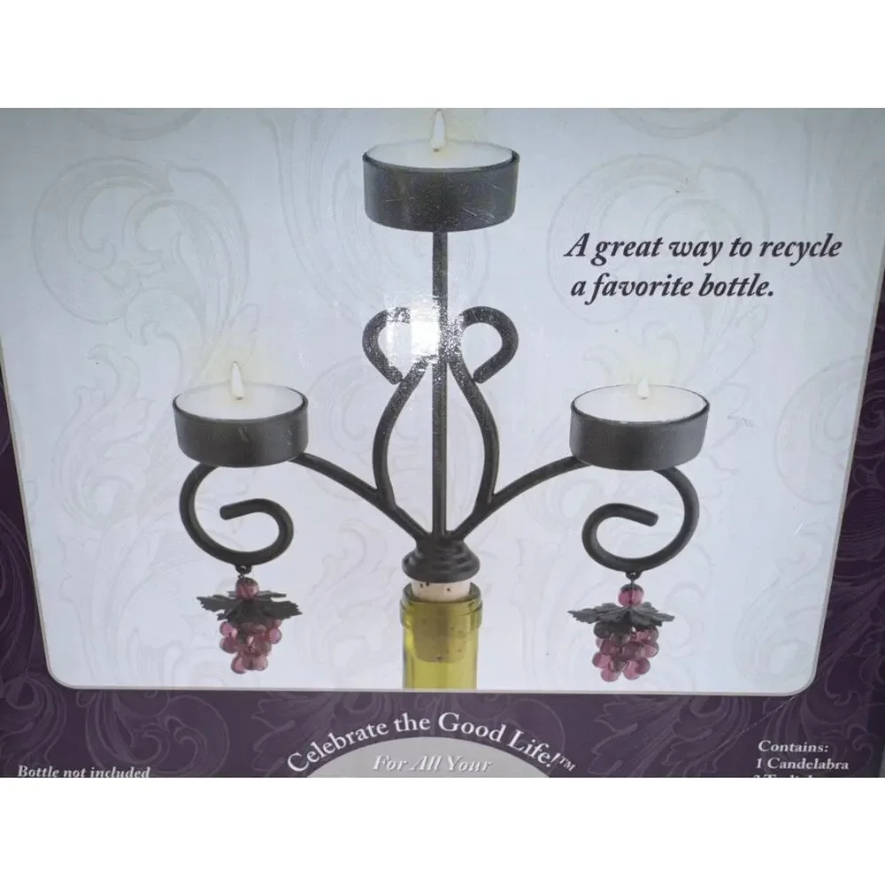 Epic Wine Bottle Candelabra Tea Lights Included Silver CHATEAU NEW Open Box